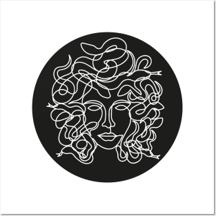 Medusa Single Line Style Black Circle Posters and Art